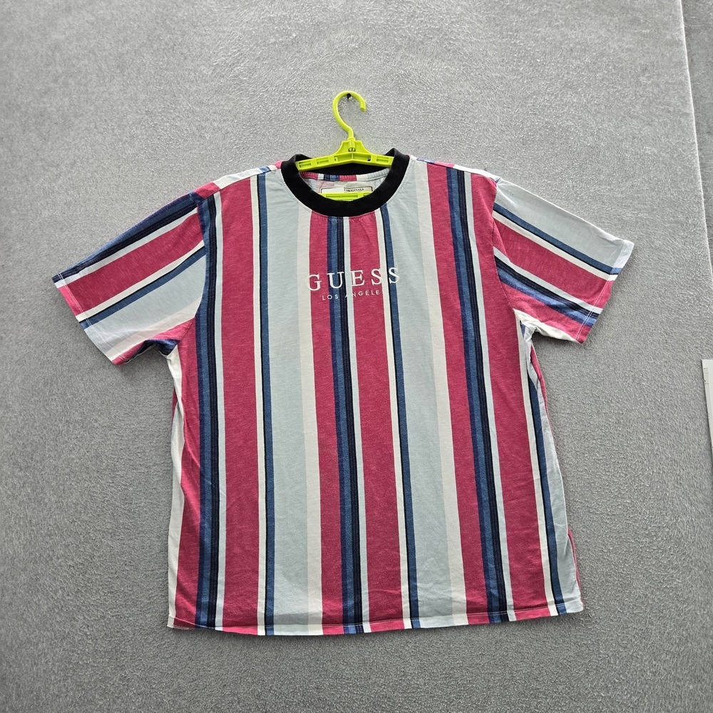 VINTAGE GUESS Originals Men Shirt XL Red Striped Logo Embroidered  Y2K  READ